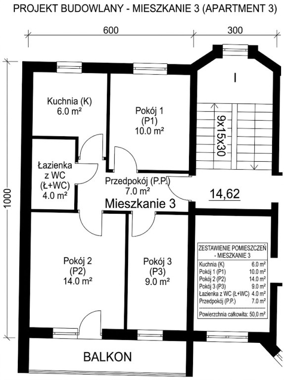 Sprzedam w Ostrołęce przestronne 3-pokojowe 50 m2 mieszkanie z balkonem
