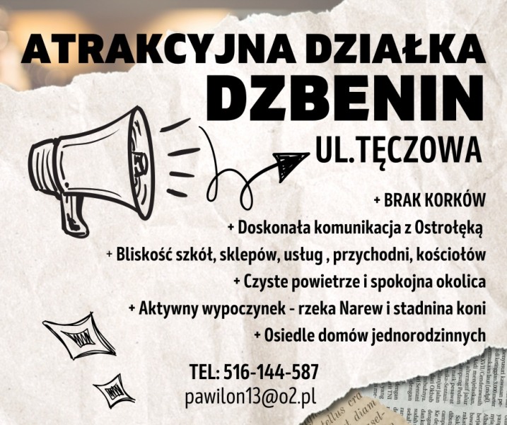 Sprzedam działkę budowlaną w Dzbeninie koło Ostrołęki 9 arów