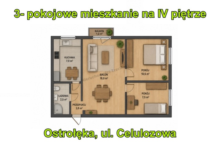 3-pokojowe mieszkanie | IV piętro | Celulozowa | Ostrołęka