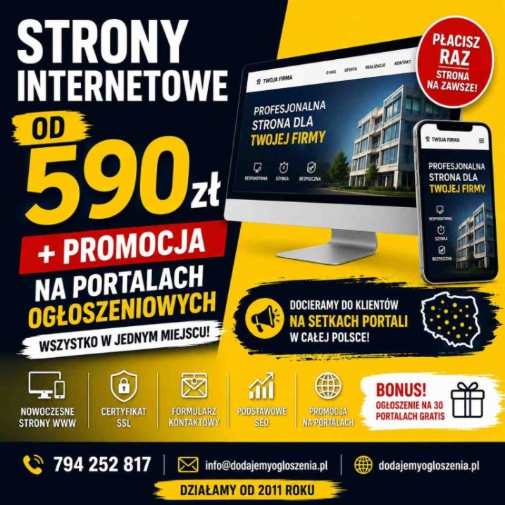 Strona internetowa Ostrołęka od 590 zł | Dodawanie ogłoszeń do portali