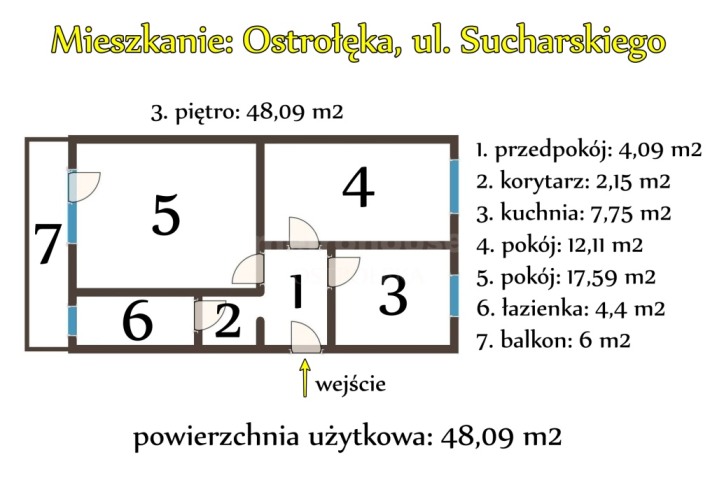 Mieszkanie 48,09 m2 - Ostrołęka, ul. Sucharskiego