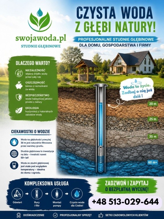 STUDNIE GŁĘBINOWE Woda to życie, zadbaj o nią już dziś !