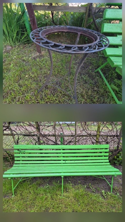 Ławka żeliwna i kwietnik