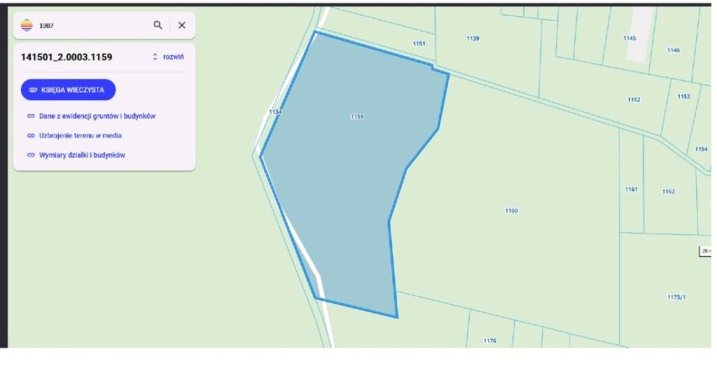 Baranowo - sprzedam działkę leśną rolną nr1159 pow.1.53ha