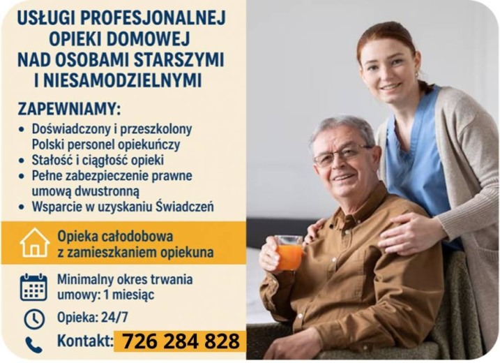 Opieka domowa nad seniorem Ostrołęka - 24 godziny/dobę. Całe Mazowieckie