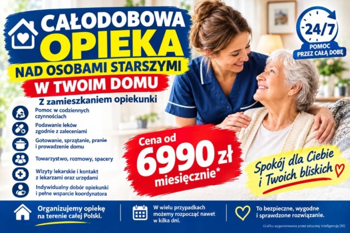 Opiekun z zamieszkaniem dla mamy lub taty - od 6990 zł miesięcznie