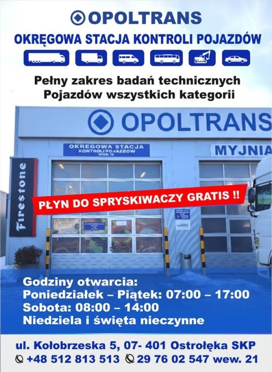Okręgowa Stacja Kontroli Pojazdów w Ostrołęce/  Kołobrzeska 5/ płyn do spryskiwaczy gratis !!