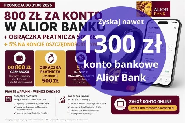 1300 zł za konto – Alior Bank