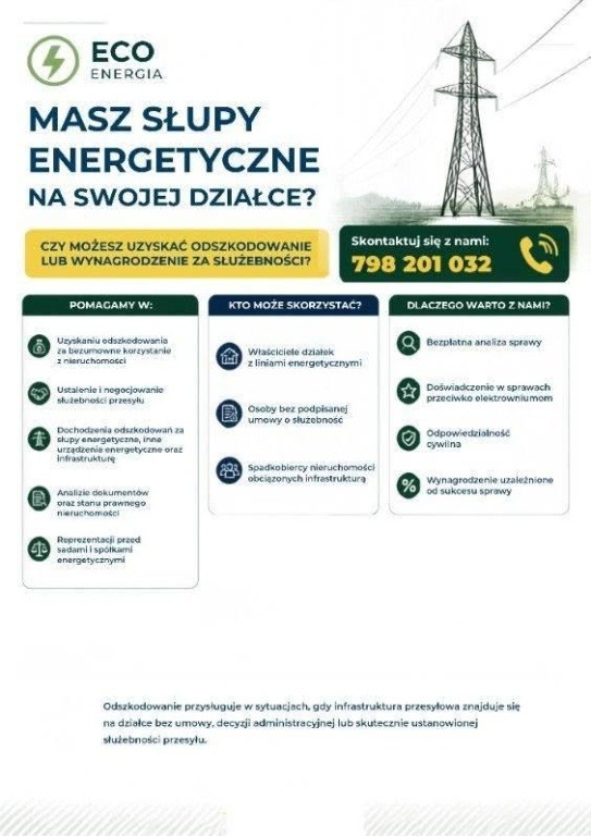 Odszkodowania za słupy energetyczne , bezpłatna analiza . tylko teraz