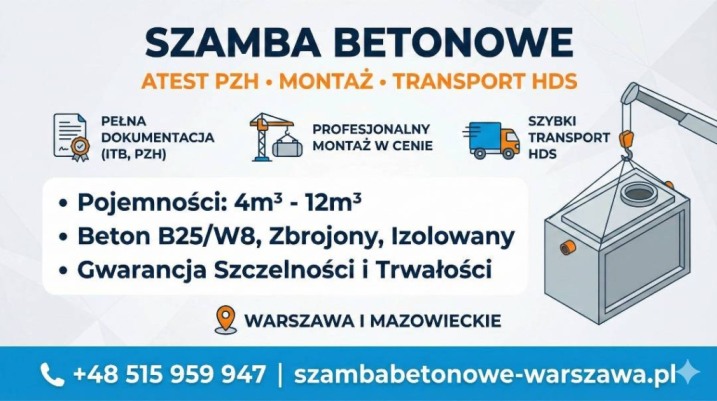 Szamba Betonowe Ostrołęka Atest PZH, Montaż, Transport HDS