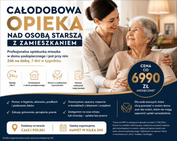 Opiekun z zamieszkaniem dla mamy lub taty - od 6990 zł miesięcznie