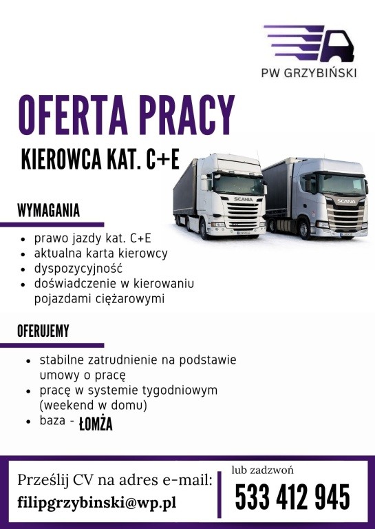 Praca Kierowca C+E