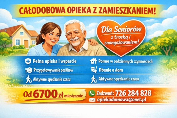 Opieka seniora Ostrołęka z zamieszkaniem, całodobowo