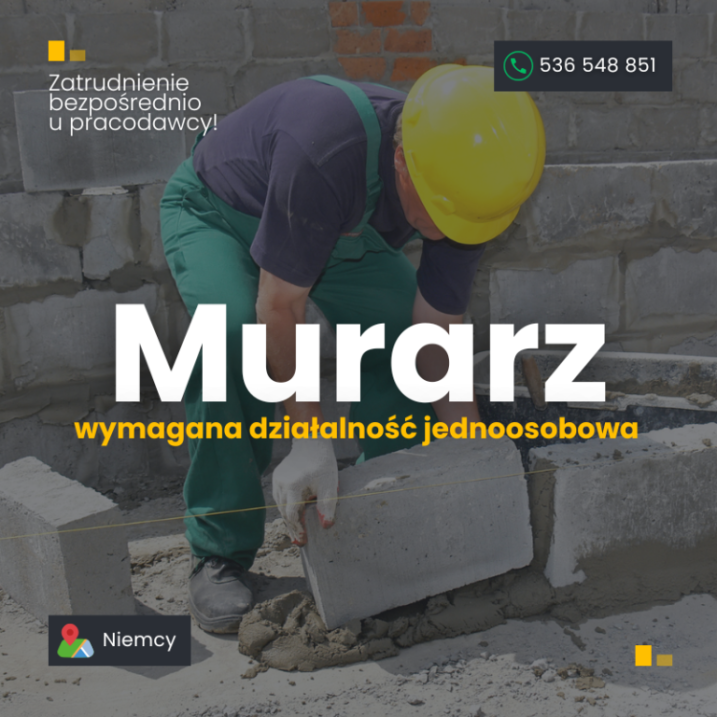 Murarz - własna działalność - 18-24 euro brutto/h