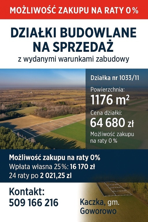 SPRZEDAM DZIAŁKĘ BUDOWLANĄ - możliwość zakupu na RATY 0%