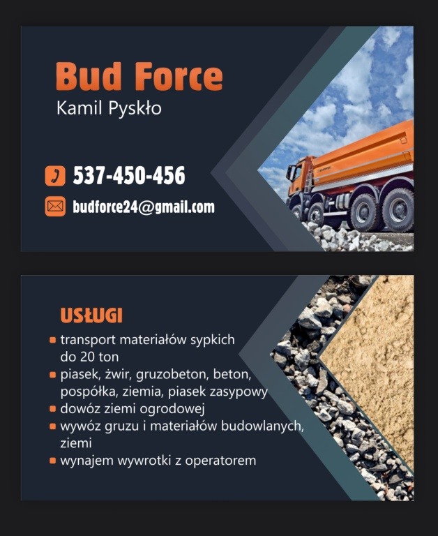 Transport: piasek, żwir , beton, wywóz śniegu