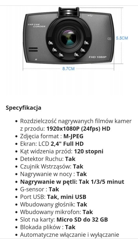 Rejestrator jazdy z kamerą cofania