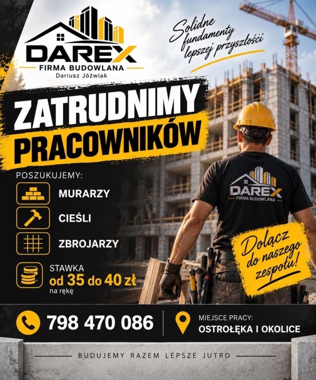 Murarz / Zbrojarz / Cieśla – 35–40 zł na rękę – Ostrołęka i okolice