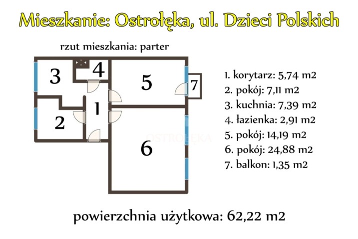 Ostrołęka: 3 pokoje po remoncie, parter
