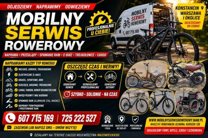 Serwis Mobilny Rowery Trójkołowe Cargo MTB Gravel Naprawa, Spawanie,Mazowieckie