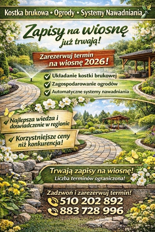 Zakładanie ogrodów, kostka brukowa, nawodnienie ogrodu