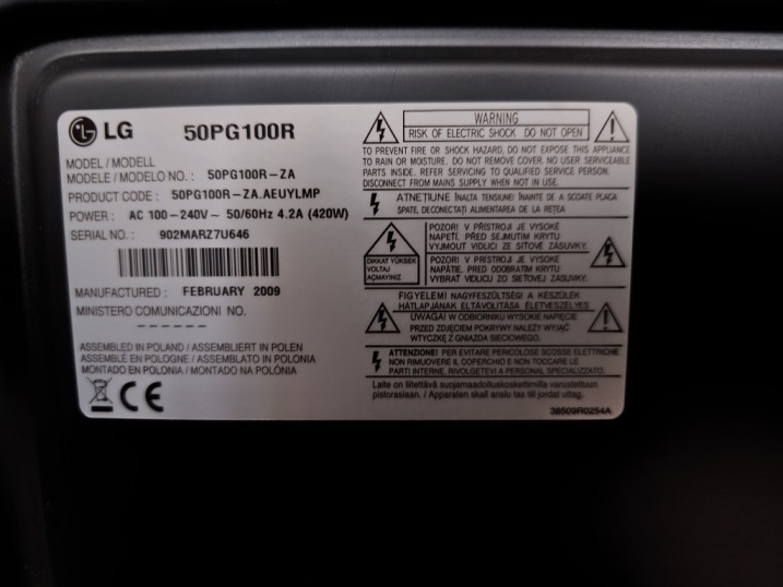 Telewizor Plazmowy LG 50PG100R 50" HD