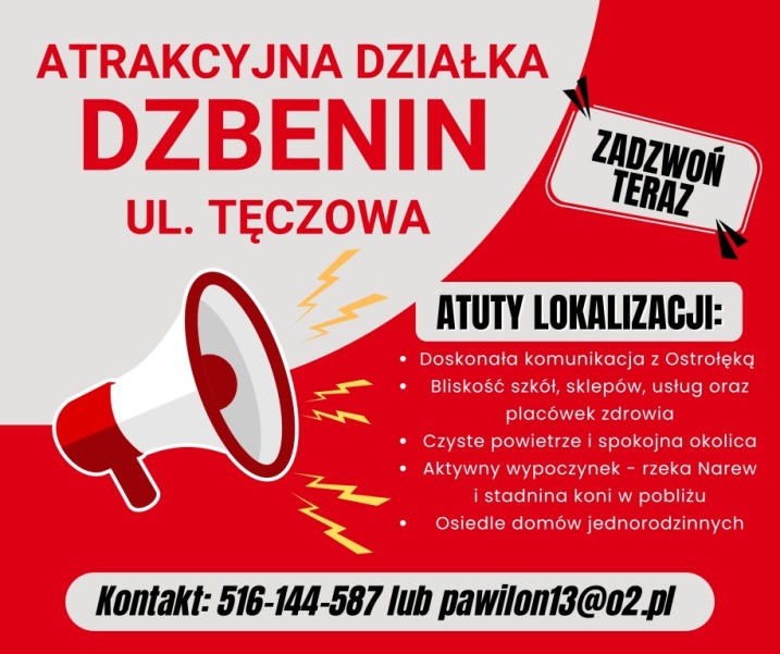 Sprzedam działkę budowlaną w Dzbeninie koło Ostrołęki 9 arów