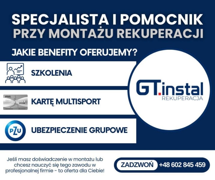 SPECJALISTA I POMOCNIK DO MONTAŻU REKUPERACJI