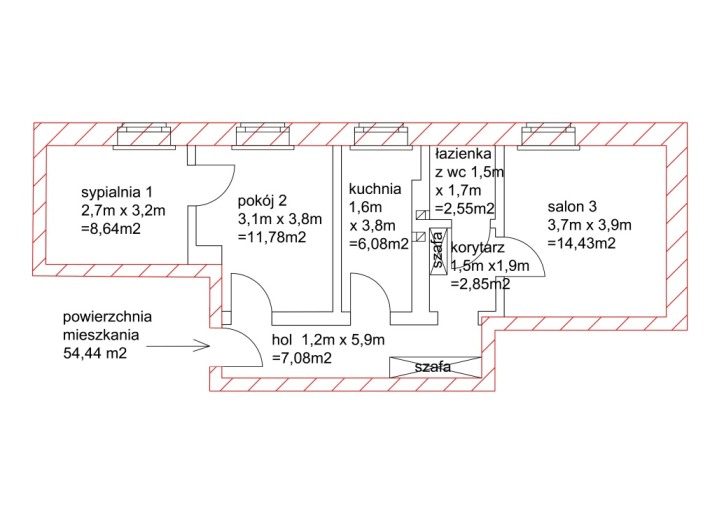 Mieszkanie 54,44 m2 - 3 pokoje