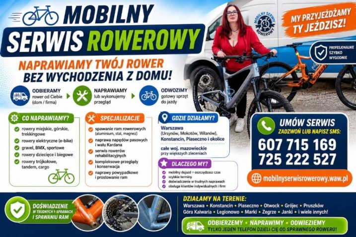 Mobilny serwis rowerowy Warszawa i Konstancin - naprawa, spawanie ram, rowery elektryczne