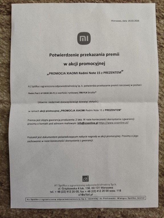 NOWY Tablet Xiaomi Redmi 2 Pad 4/128GB 11" gwarancja