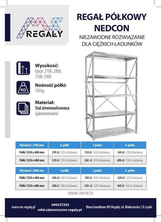 Sprzedam regały magazynowe, półkowe, metalowe, ocynkowane PROVOST i NEDCON – od 279 zł netto | Wysyłka cała Polska