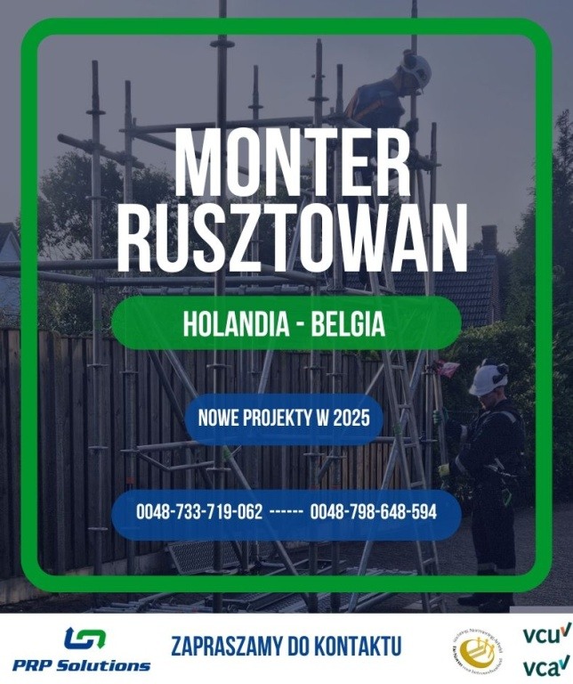 Monter Rusztowan / Foreman /  Pomocnik Holandia Belgia
