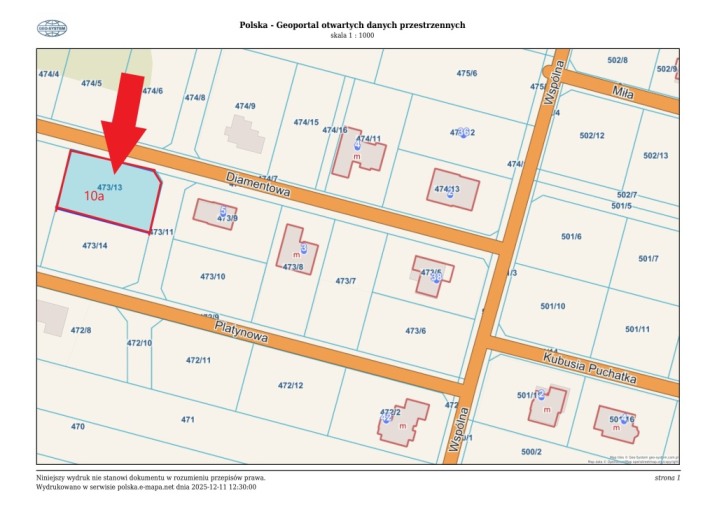 Sprzedam Działkę Budowlaną 10a  Dzbenin , ul. Diamentowa, wjazd z  ul. Wspólnej oraz  ul. Tęczowej.