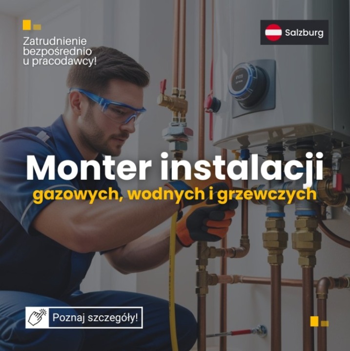 Monter instalacji: gaz, woda, CO – Austria