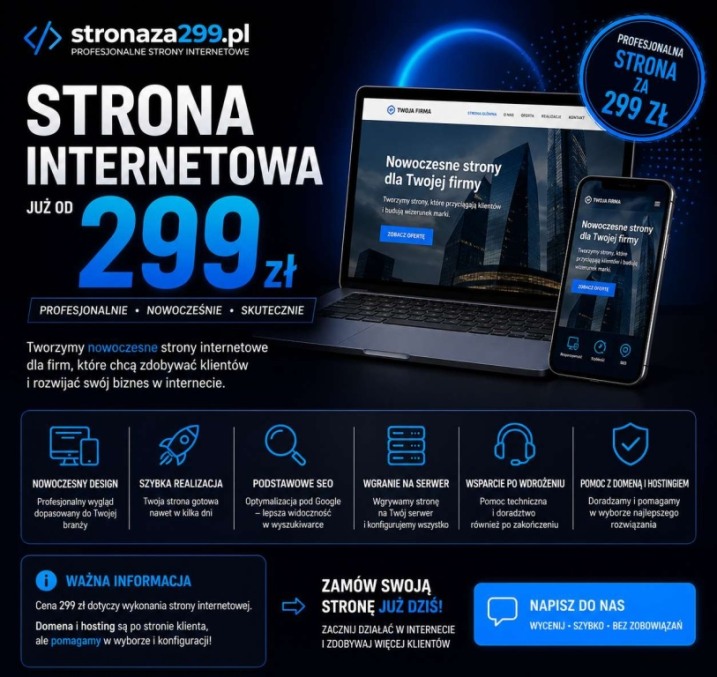 Profesjonalna strona WWW za 299 zł | Faktura
