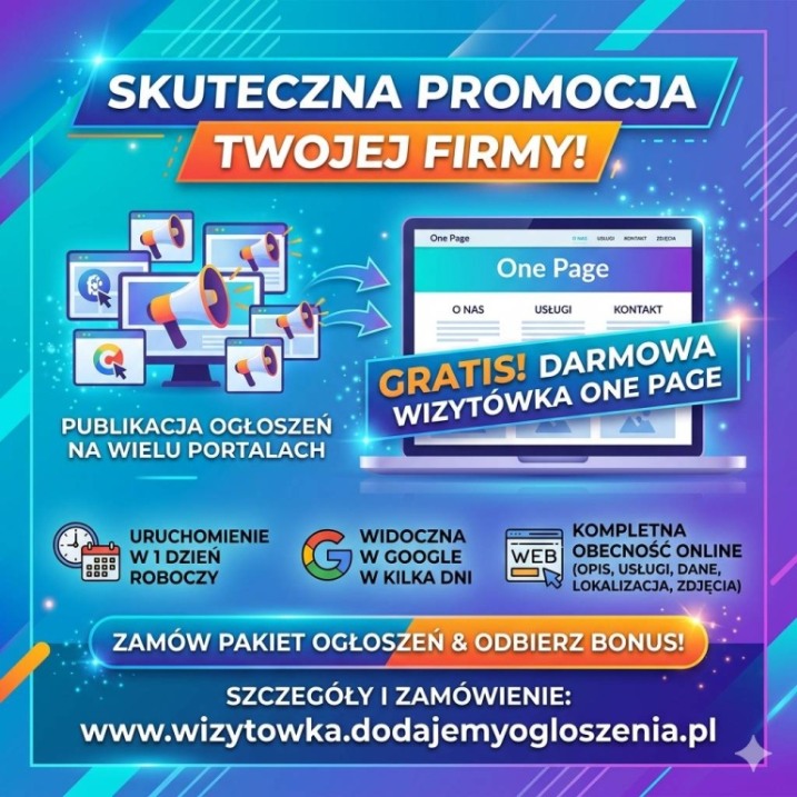 Reklama Twojej firmy + darmowa strona internetowa ONE PAGE - sprawdź ofertę!