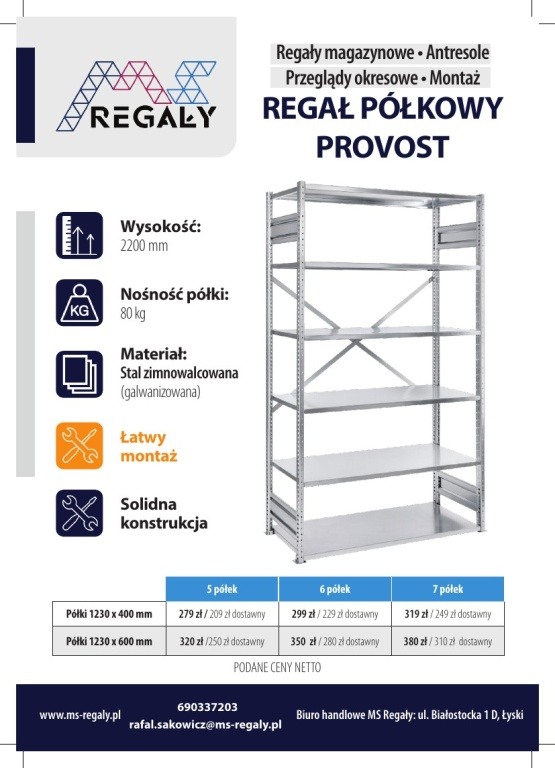 Sprzedam regały magazynowe, półkowe, metalowe, ocynkowane PROVOST i NEDCON – od 279 zł netto | Wysyłka cała Polska