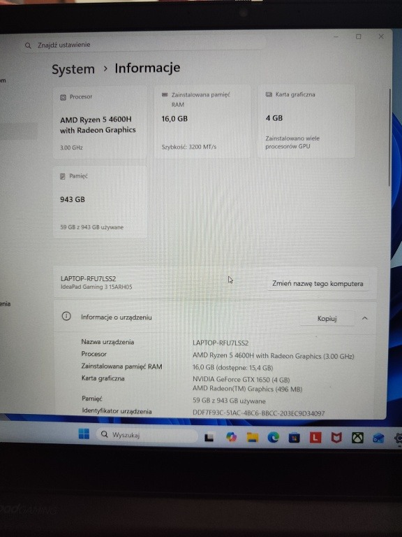 Sprzedam !!! Laptop Lenovo Ideapad Gaming 3