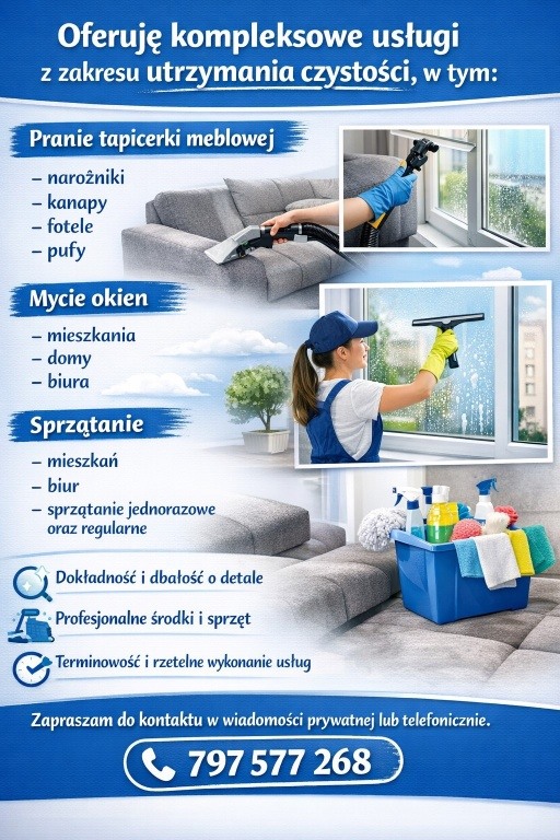 usługi sprzątające, mycie okien,pranie tapicerki