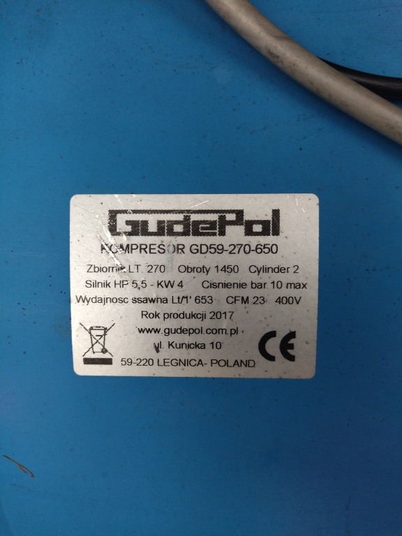 Kompresor/ Sprężarka GUDEPOL 270L 650l/min