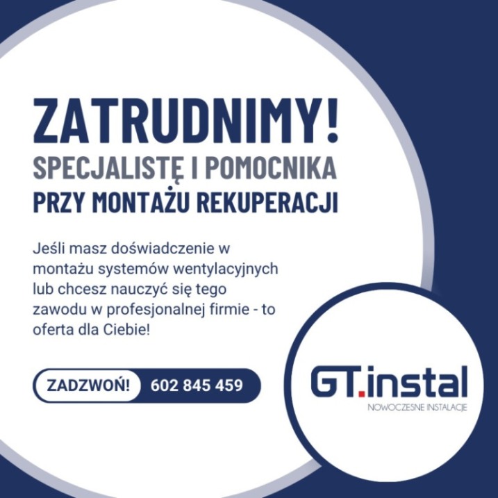 SPECJALISTA I POMOCNIK DO MONTAŻU REKUPERACJI