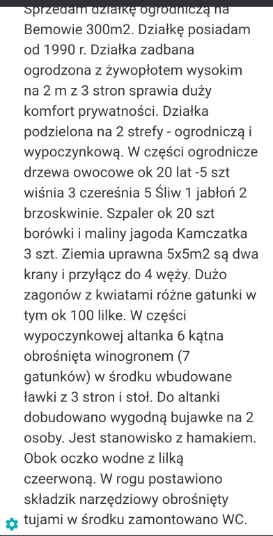 Sprzedam działkę ogrodniczą
