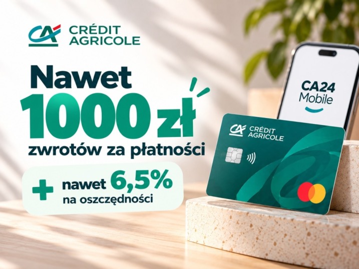 Konto Credit Agricole – do 1500 zł zwrotów za płatności i 6,5% na oszczędnościach