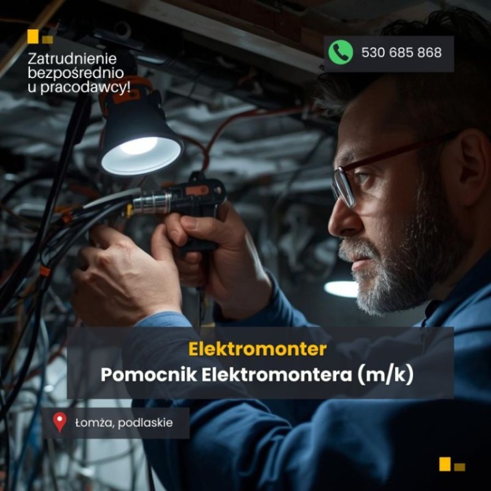 Elektromonter / Pomocnik Elektromontera (m/k) - Łomża